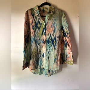 Chico’s women’s 12 Ikat blouse Summer dinner walk shop party beach effortless